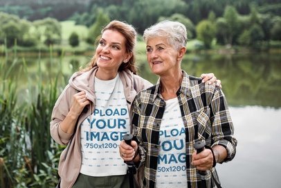 T-Shirt Mockup of a Woman Enjoying the Outdoors with Her Mother