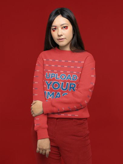 Mockup of a Serious Woman Wearing a Sweatshirt With Customizable Sleeves