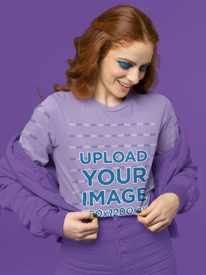 Euphoria-Inspired Long Sleeve Tee Mockup of a Woman Posing in a Studio