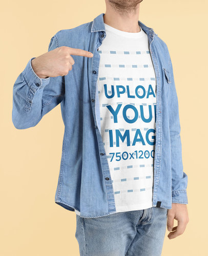 Mockup of a Man Pointing at His Round-Neck T-Shirt