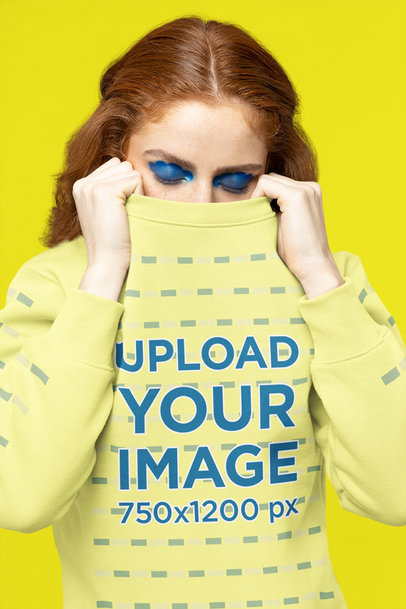 Colorful Mockup of a Woman Wearing a Sweatshirt With Customizable Sleeves