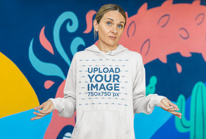 Pullover Hoodie Mockup of a Woman Shrugging