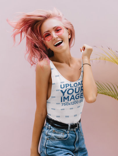 Tank Top Mockup Featuring a Joyful Woman With a Pink Hairstyle m13044 r-el2