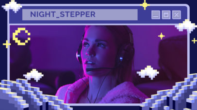 Minecraft-Allusive Webcam Frame Design Template Featuring a Night Landscape 4423a