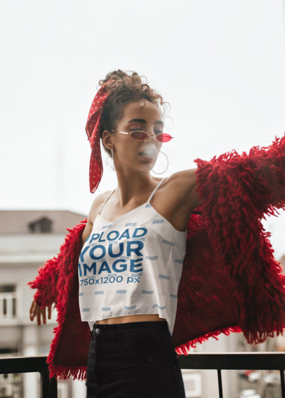 Tank Top Mockup Featuring a Stylish Woman With a Red Cardigan m12122 r-el2