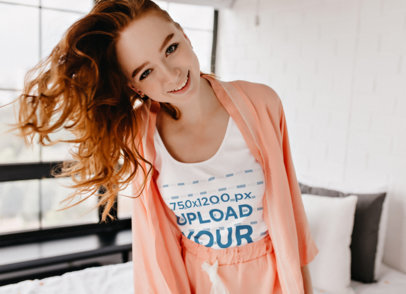 Tank Top Mockup Featuring a Happy Redhead Woman Looking at the Camera