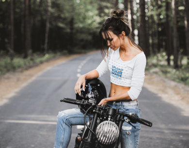 Long Sleeve Heathered Crop Top Mockup Featuring a Woman Checking a Bike m10866 r-el2