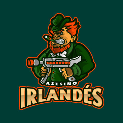 Gaming Logo Template Featuring a Leprechaun with a Machine-Gun 4951a