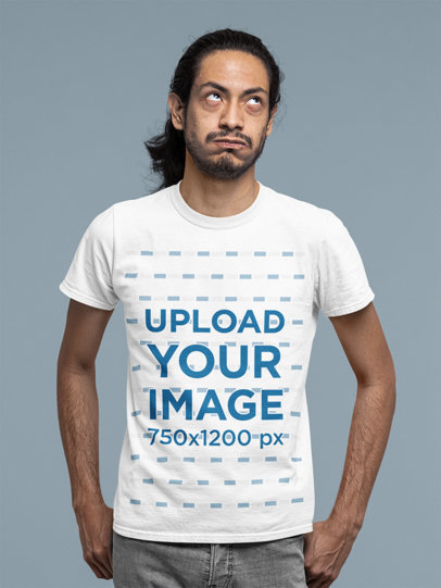 Round-Neck Tee Mockup of a Man Rolling His Eyes 