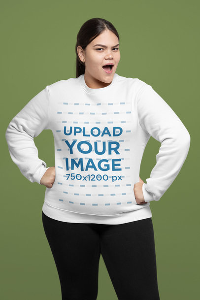 Sweatshirt Mockup Featuring a Woman with a Surprised Expression 