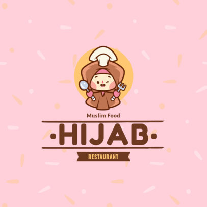 Logo Maker for a Muslim Food Restaurant Featuring a Cute Chef Illustration
