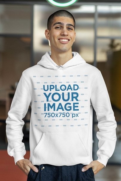 Hoodie Mockup of a Man Smiling with His Hands In His Pockets