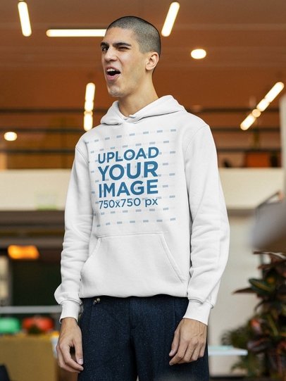 Hoodie Mockup of a Young Man Making a Funny Expression