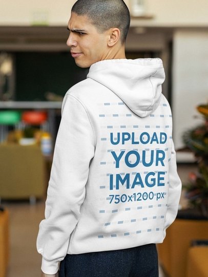 Back-View Hoodie Mockup Featuring a Man with a Confused Expression