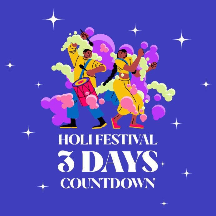 Instagram Post Maker for a Holi Fest Countdown Featuring Colorful Illustrations
