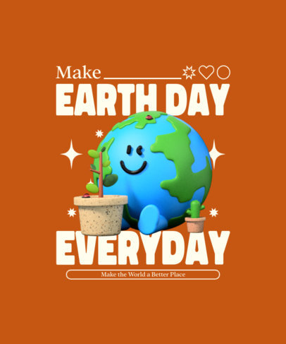T-Shirt Design Template With an Earth Day Theme and 3D Graphics
