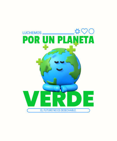 T-Shirt Design Creator Featuring a 3D Cartoon of Planet Earth and Text in Spanish