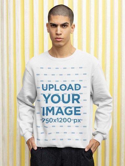 Crewneck Sweatshirt Mockup of a Man Raising an Eyebrow