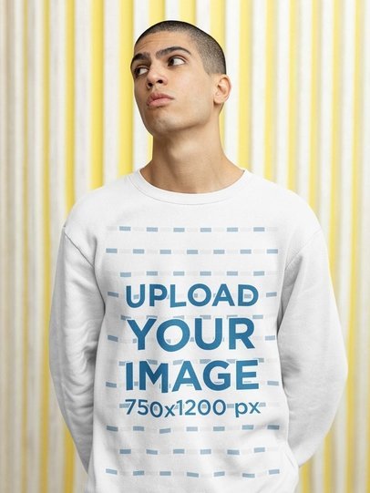 Sweatshirt Mockup of a Man with a Naughty Look and Hands in his Back