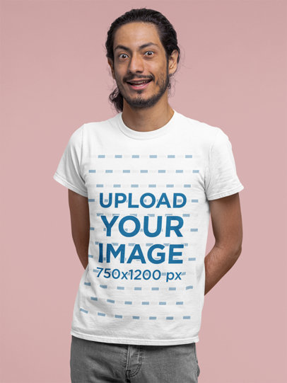 T-Shirt Mockup Featuring a Man with an Excited Facial Expression