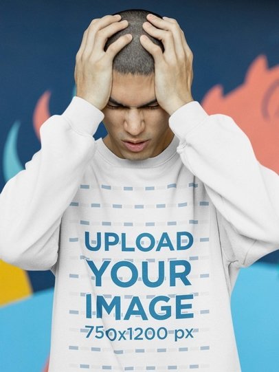 Sweatshirt Mockup Featuring a Man with a Stressed Look