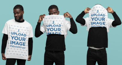 Flip-Up T-Shirt Mockup of a Man Making Funny Expressions Against a Customizable Background