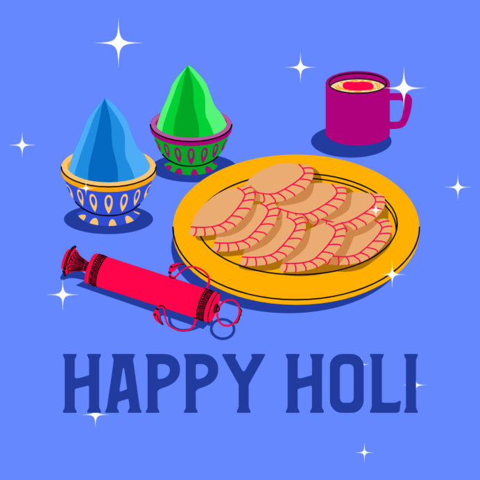 Instagram Post Template with a Holi Festival Theme Featuring Typical Food Graphics