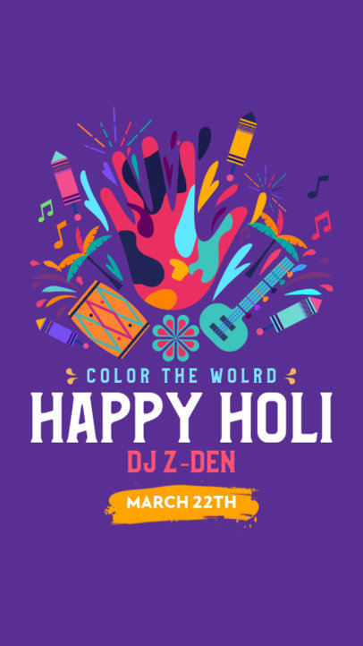 Instagram Story Design Template Featuring Colorful Graphics for Holi Fest