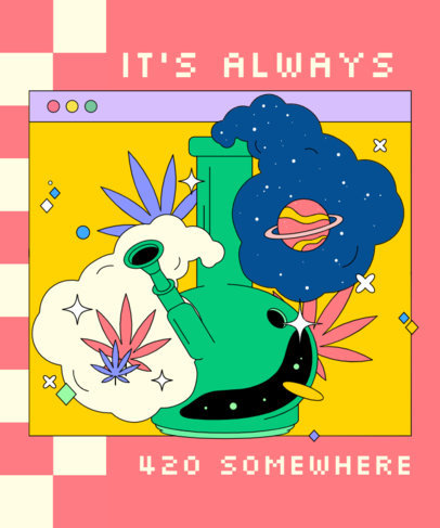 420-Themed T-Shirt Design Template featuring a Bong Illustration