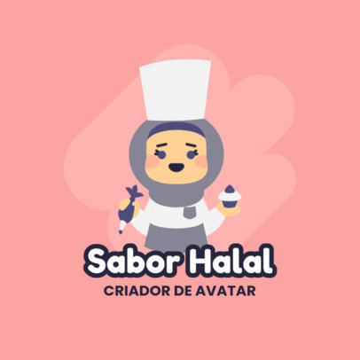 Kawaii Avatar Logo Template Featuring a Muslim Pastry Chef