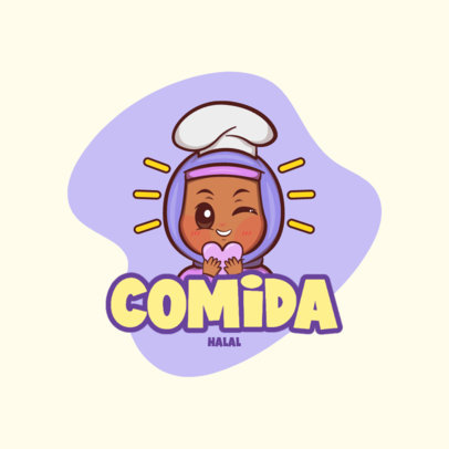 Halal-Food Channel Logo Creator Featuring an Illustrated Woman Chef Winking