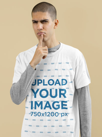 T-Shirt Mockup Featuring a Man with a Thoughtful Expression