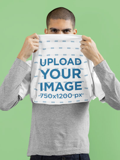 Flip T-Shirt Mockup Featuring a Short-Haired Man in a Studio