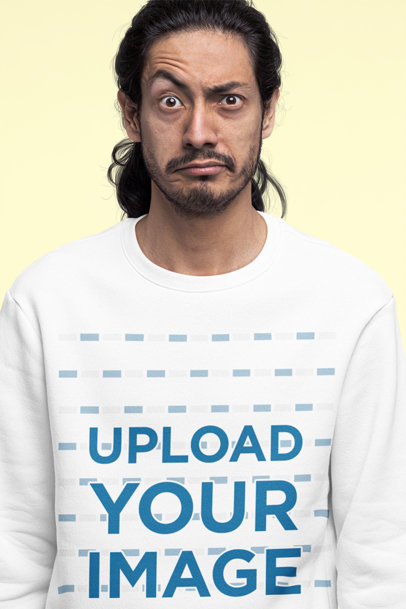 Sweatshirt Mockup of a Man Making a Confused Expression to the Camera