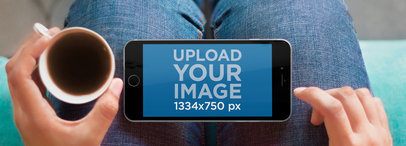 Wide Mockup of an iPhone 6 Resting on a Woman's Lap