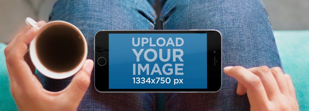 Wide Mockup of an iPhone 6 Resting on a Woman's Lap
