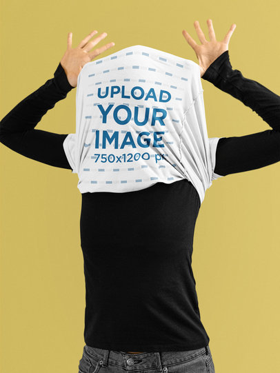 Mockup of a Silly Woman Wearing a Flip-Up T-Shirt