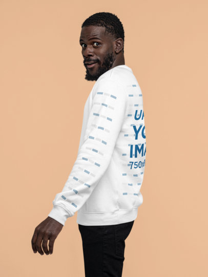 Mockup of a Surprised Man Wearing a Sweatshirt With Customizable Sleeves in a Studio