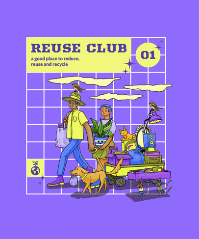 T-Shirt Design Maker with a Recycling Theme Featuring an Illustrated Family
