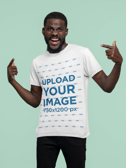 T-Shirt Mockup Featuring a Man with an Excited Expression