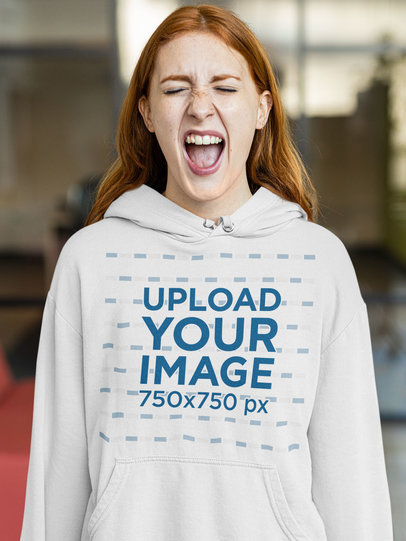 Pullover Hoodie Mockup Featuring a Woman Yelling