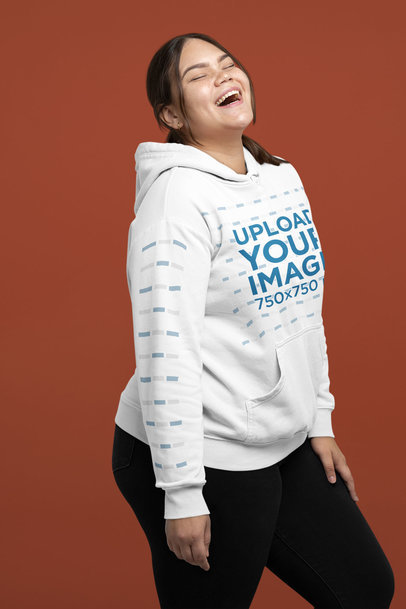 Mockup of a Woman Laughing Out Loud While Wearing a Plus-Size Hoodie