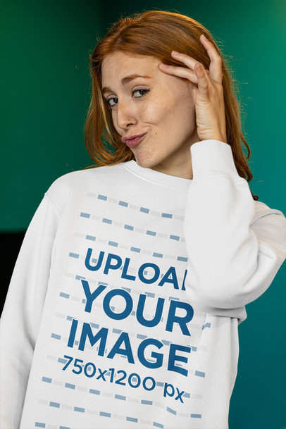 Sweatshirt Mockup Featuring a Woman with a Flirty Look