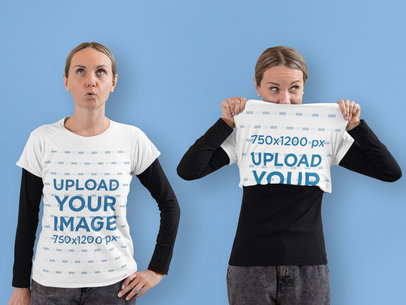 Flip T-Shirt Mockup of a Woman Making Different Facial Expressions
