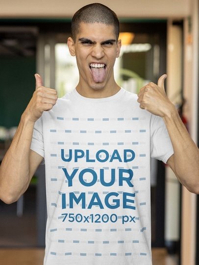 T-Shirt Mockup of an Irreverent Man Sticking His Thumbs Up