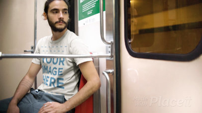 Mockup Cinemagraph Featuring a Trendy Man On The Subway Wearing a Round Neck Tee