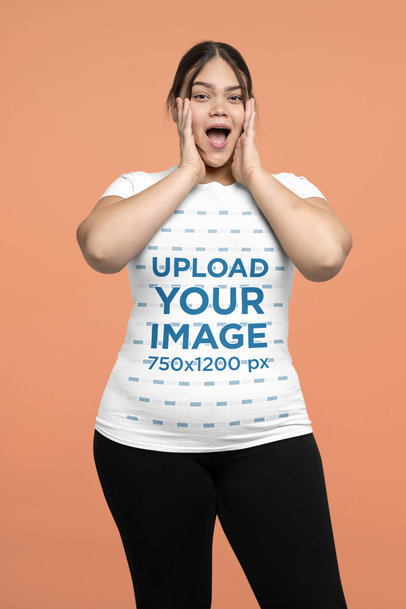 T-Shirt Mockup Featuring a Woman Making a Surprised Expression