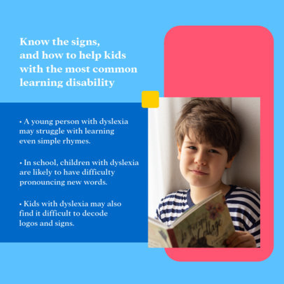 Colorful Instagram Post Maker Featuring Information About Dyslexia