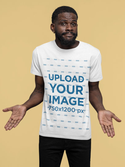 T-Shirt Mockup of a Man Shrugging His Shoulders 