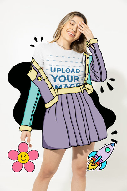 Bella Canvas Round-Neck Tee Mockup of a Woman with Illustrated Garments